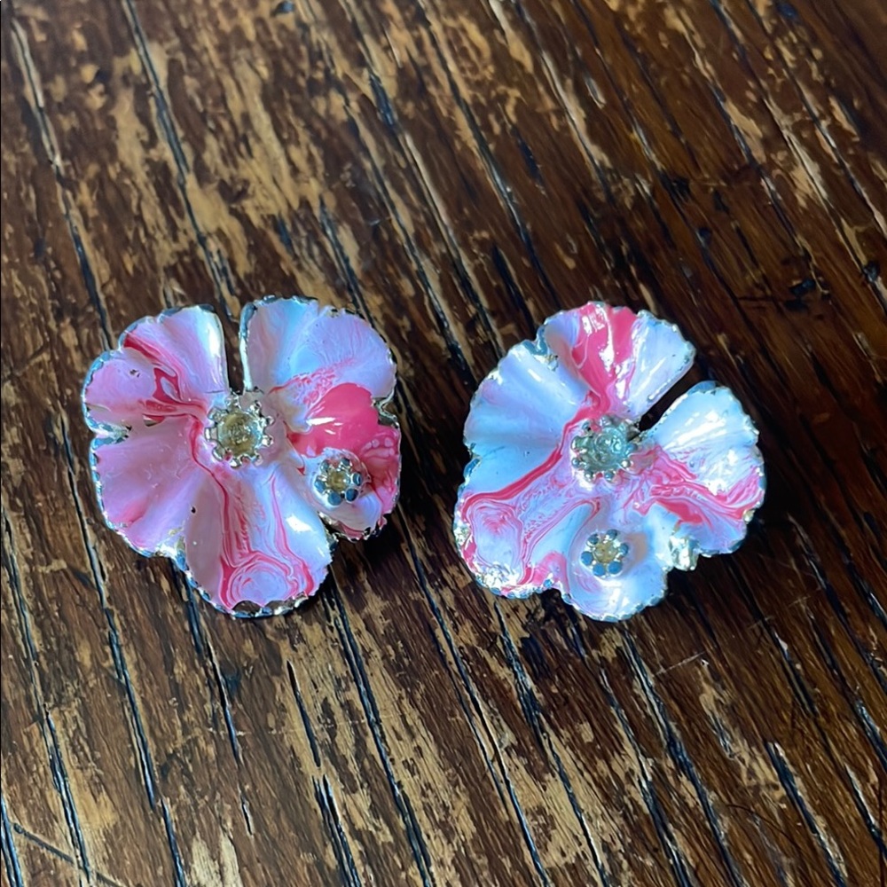 Set of Vintage Floral Enamel Brooch Pins
